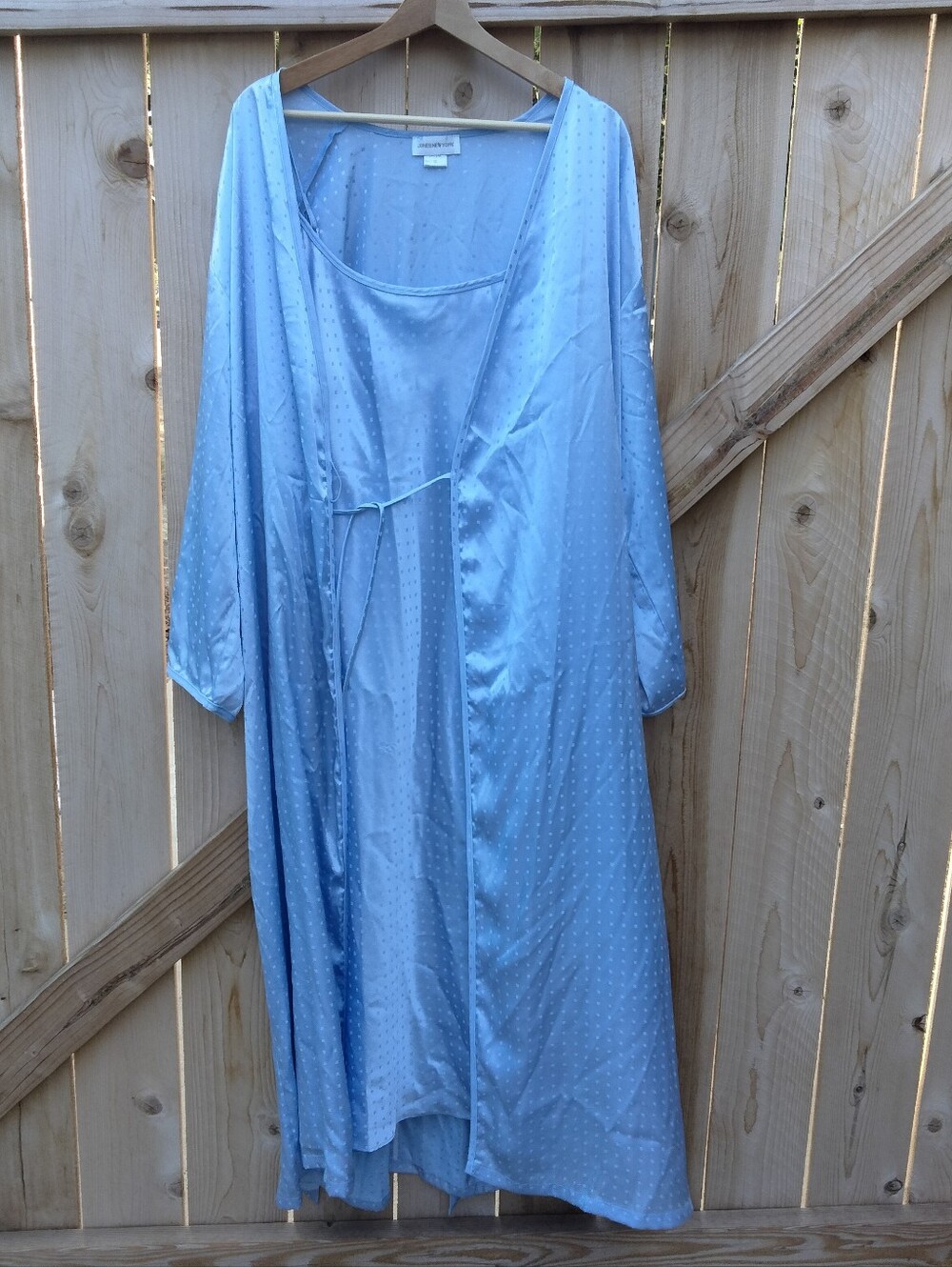 Vintage Jones New York Light Blue Long Satin Robe & Nightgown Set Women's Sz 1X